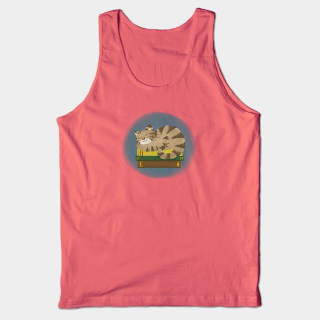 Cute cat sleeping on books Tank Top by AbbyCatAtelier